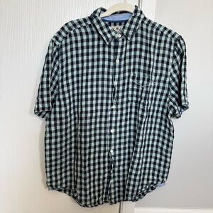 True Grit 100% Linen Men’s Small Short Sleeve Plaid Button Down Shirt Casual